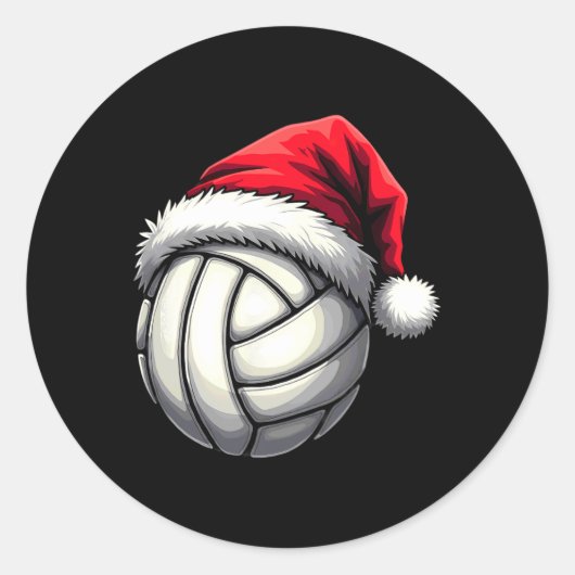 Kerstvolleybal Santa Hat Ronde Sticker (Voorkant)