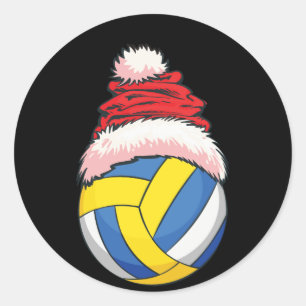 Kerstvolleyball Santa Hat Funny Sport Xm Ronde Sticker