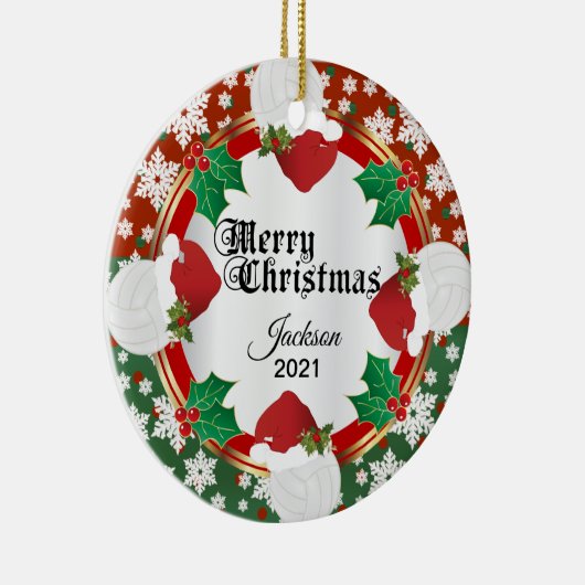 Kerstvolleybalontwerp Keramisch Ornament (Rechts)