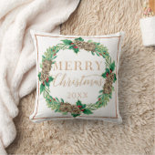 Kerstvoorstel Red Wreath Holly Leaf Greenery Kussen (Deken)