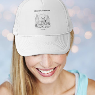 Kerstvos Lijntekening Wilde Natuur Landschap Trucker Pet