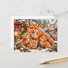 Kerstvosfamilie – Waterverf Bos Feestdagenkaart