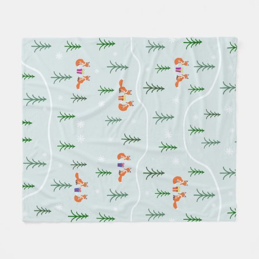 Kerstvossen in besneeuwd bos met cadeaus fleece deken (Voorkant (Horizontaal))