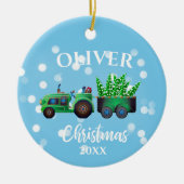 Kerstvrachtwagens Foto Cute Blue Kinder Keramisch Ornament (Voorkant)