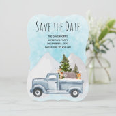 Kerstvrachtwagens met bomen en dieren save the date (Staand voorkant)