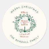 Kerstvrede op aarde Hand getrokken krans Naam Ronde Sticker (Voorkant)