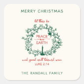 Kerstvrede op aarde Hand getrokken krans Naam Vierkante Sticker (Voorkant)