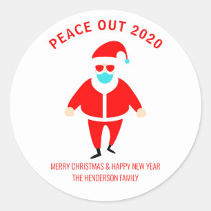 Kerstvrede uit 2020 Jouw naam van het Santa Face M Ronde Sticker