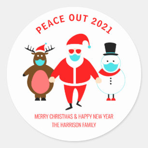 Kerstvrede uit 2021 Santa Face-masker Ronde Sticker