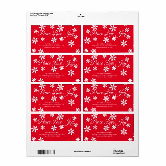 Kerstvredesliefde Joy White Snowflake Script Etiket (Full Sheet)