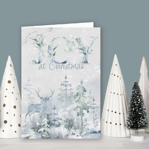 Kerstvreugde Aquarel Winter Boslandschap Feestdagen Kaart