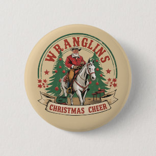 Kerstvreugde Cowboy Kerstman Paardrijden Ronde Button 5,7 Cm