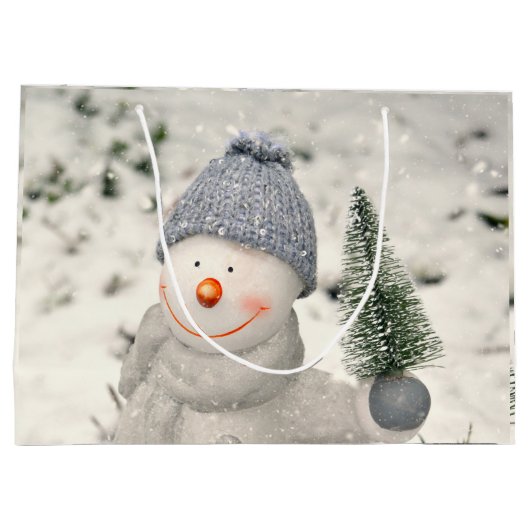 Kerstvreugde met een glimlachende sneeuwman groot cadeauzakje (Achterkant)