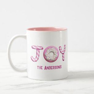 Kerstvreugde   Pink Candy Cane gepersonaliseerd Tweekleurige Koffiemok