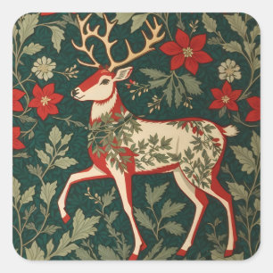 Kerstvreugde Rendier William Morris Geïnspireerd Vierkante Sticker