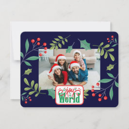 Kerstvreugde voor de Wereld Hulstbessen (voeg uw f Feestdagenkaart