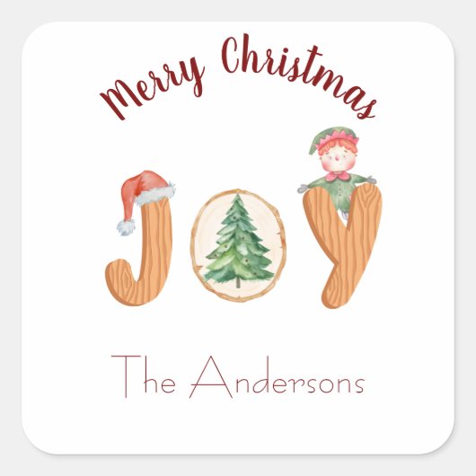Kerstvreugde wit rood vierkante sticker (Voorkant)
