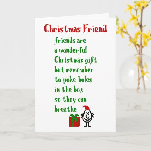 Kerstvriend, een grappig vrolijk kerstgedicht kaart (Gele Bloem)
