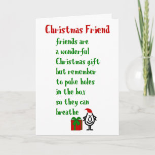 Kerstvriend, een grappig vrolijk kerstgedicht kaart