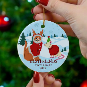 Kerstvrienden met Sneeuw – Katten- en Rattenfeest Keramisch Ornament