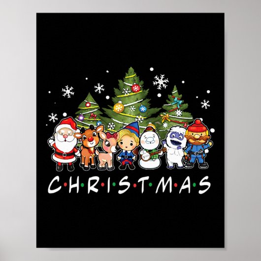 Kerstvrienden Santa Rudolph Snowman Familie Xma Poster (Voorkant)