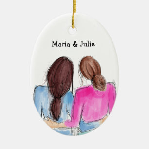 Kerstvriendjescadeau Twee brunette meisjes Keramisch Ornament