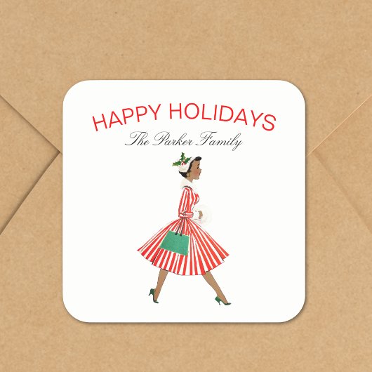  kerstvrouw in het dresse vierkante sticker