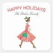  kerstvrouw in het dresse vierkante sticker (Voorkant)