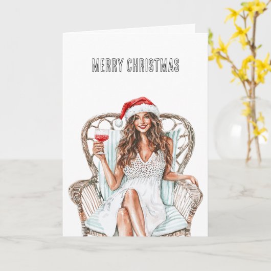 Kerstvrouw in Santa Hat Kaart (Gele Bloem)