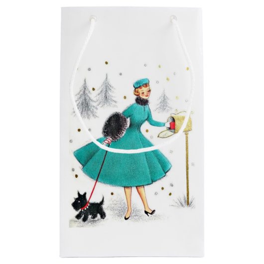 kerstvrouw met retro met Scotty Dog Klein Cadeauzakje (Achterkant)