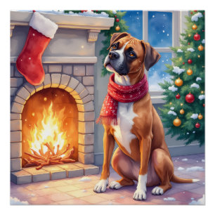 Kerstvuurplaats Boxer Kerstmis Kunst Perfect Poster