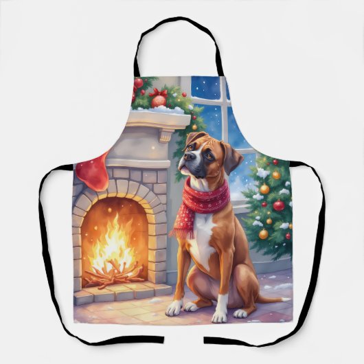 Kerstvuurplaats Boxer Kerstmis Kunst Schort (Voorkant)