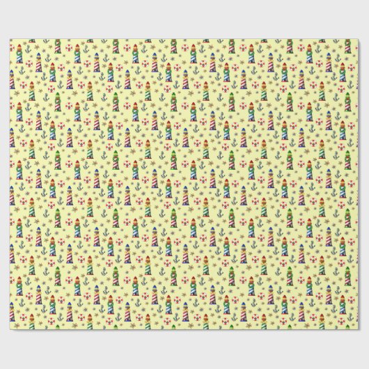 Kerstvuurtoren: Nautical Yellow Background Cadeaupapier (Vlak)