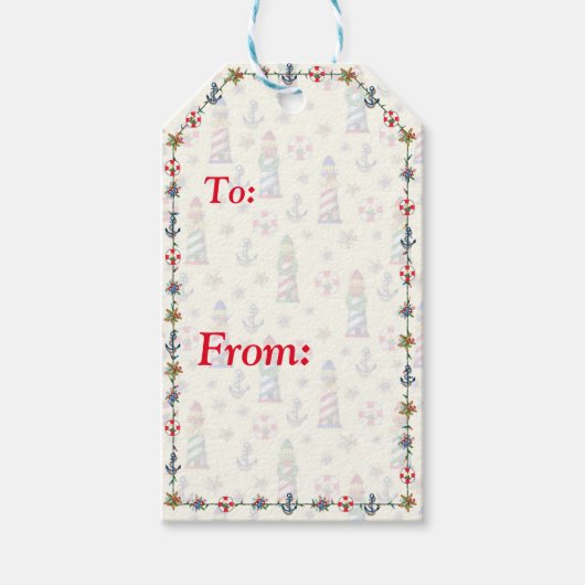 Kerstvuurtoren Nautical Yellow Cadeaulabel (Voorkant)