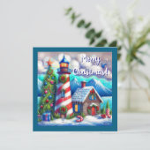Kerstvuurtoren Nautische Kustberg Feestdagenkaart (Staand voorkant)