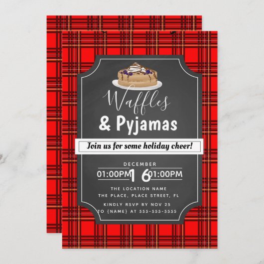 kerstwafels en pyjama's brunch feest kaart (Voorkant / Achterkant)