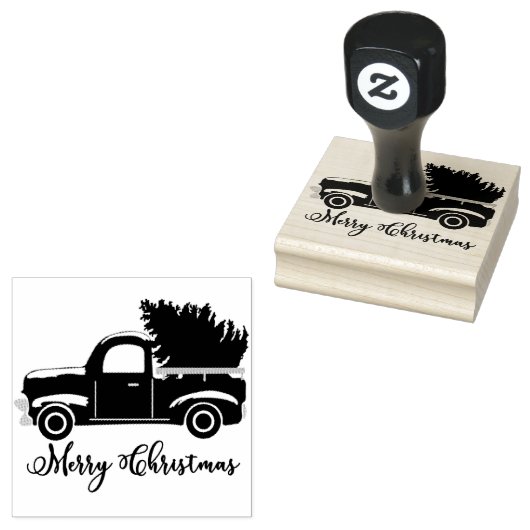 Kerstwagen en boom rubberstempel (Gestempeld)