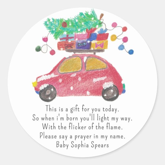 Kerstwagen - Prayer candle label (Voorkant)