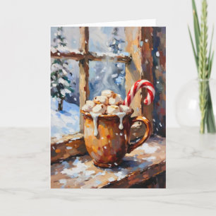 Kerstwarme cacao met geroosterde marshmallows feestdagen kaart