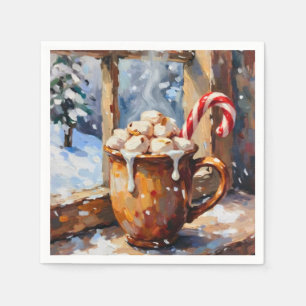 Kerstwarme cacao met geroosterde marshmallows servet