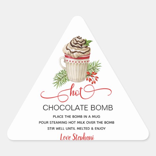 Kerstwarme chocolade-bomschotel driehoek sticker (Voorkant)