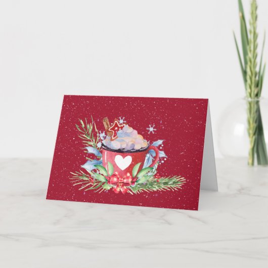 kerstwarme chocolade in sneeuwvlokken kaart (Voorkant)