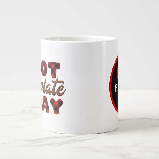 kerstwarme chocolade met feestjes monogram extra grote beker (Voorkant)