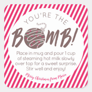 Kerstwarme chocolade op het bomplein vierkante sticker