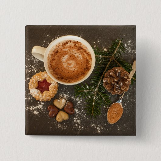 Kerstwarme chocolade vierkante button 5,1 cm (Voorkant)