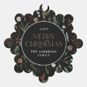 kerstwaterverf botanische floranje donkerroos ornament kaart (Voorkant)