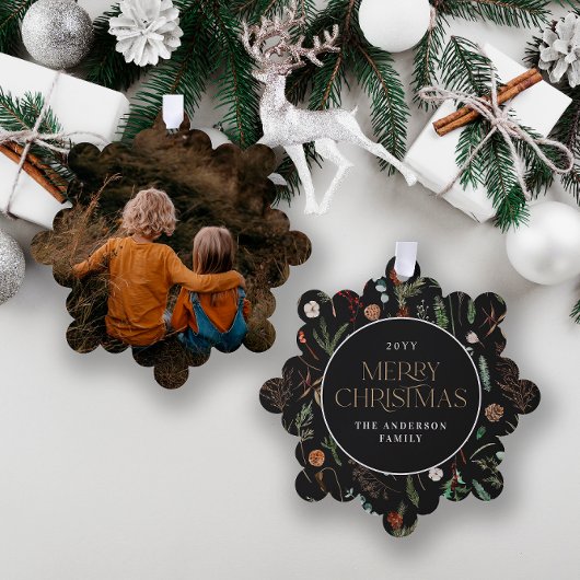 kerstwaterverf botanische floranje donkerroos ornament kaart