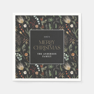 kerstwaterverf botanische floranje donkerroos servet