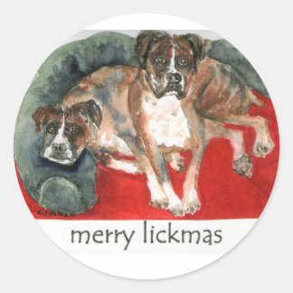 kerstwaterverf boxer honden vrolijke likmas ronde sticker