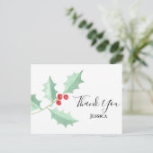 kerstWaterverf Holly Berries Dank u wel Briefkaart (Staand voorkant)